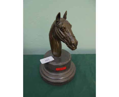 Bronze horse head on circular marble base (signed Stevens)