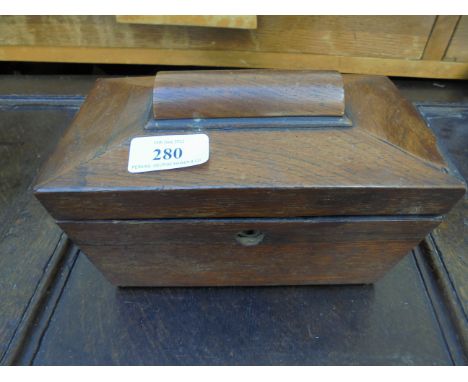 Wooden carving of a bonneted young maiden and a oak caddy box