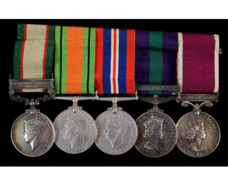 A group of five medals, awarded to 809713 Pte/Sgt A J Robins RA, comprising an India General Service Medal, with North West F