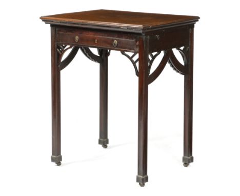 A GEORGE II MAHOGANY ARTIST'S TABLE C.1755-60 the moulded edge hinged top formally with a rest, on a twin ratchet support, wi