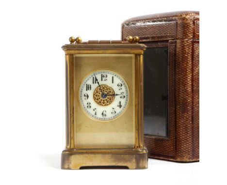 A FRENCH BRASS CASED CARRIAGE CLOCK LATE 19TH CENTURY the brass eight day movement with a platform lever escapement striking 