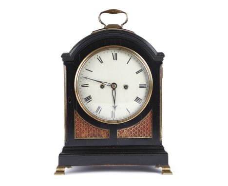 A REGENCY EBONISED BRACKET CLOCK BY BROWN, LONDON, EARLY 19TH CENTURY the brass eight day movement with four turned pillars a