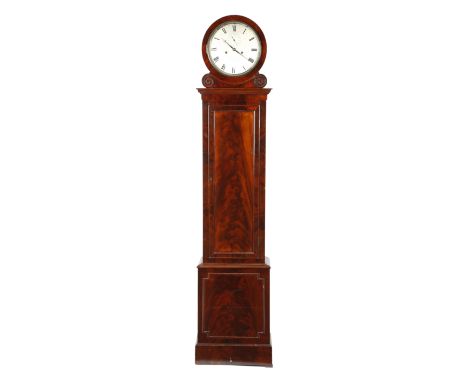 A GEORGE IV MAHOGANY LONGCASE CLOCK BY THWAITES AND REED, C.1825-30 in the form of a domestic regulator, the brass eight day 