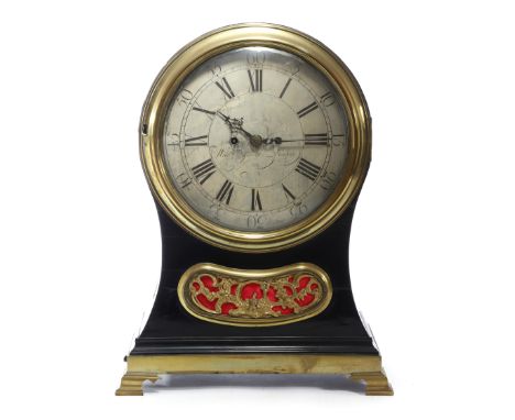 A LARGE GEORGE III EBONISED BALLOON BRACKET CLOCK WILLIAM SMITH, LONDON, LATE 18TH CENTURY the brass eight day movement with 