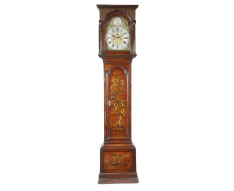 A GEORGE II JAPANNED LONGCASE CLOCK BY WILLIAM KIPLING, LONDON, C.1750 the brass eight day movement with four turned pillars,