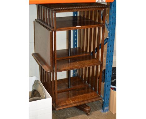 OAK REVOLVING BOOKCASE WITH READING SHELF     