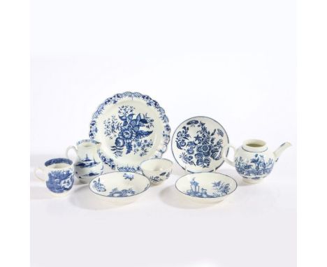 A collection of 18th century English Worcester &amp; Caughley blue and white porcelain comprising of:  A Worcester porcelain 