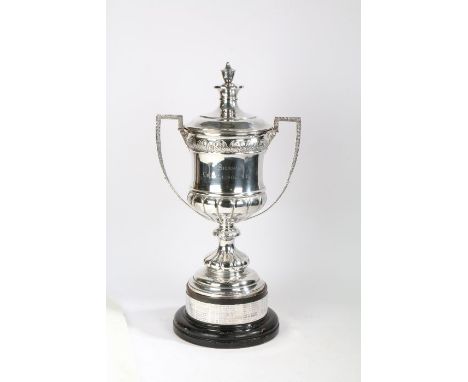 A substantial George V silver trophy cup, and stand, London 1927, maker Charles Boyton &amp; Son Ltd. the detachable lid with