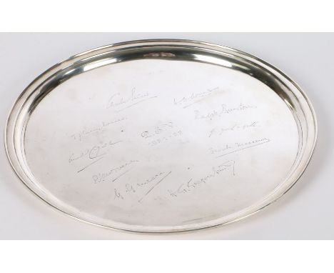 Silver Presentation Plate, engraved 'P.S.V. 1921-22' to the centre and surrounded by engraved facsimile signatures, the plate