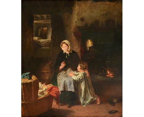 George Hardy (1822-1909) ''The Evening Prayer'' Signed and dated 1856, with original inscribed and dated label verso, oil on 