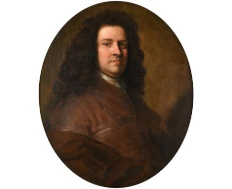 Circle of Sir Godfrey Kneller (1646-1723) Portrait of Peter Vanderbank, c.1695, head and shoulders Oil on canvas, 60cm dia. (