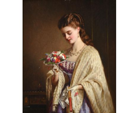 William Maw Egley (1827-1916) The Posy Signed and dated 1859, oil on canvas, 29cm by 24cm See illustration . Images of frame 