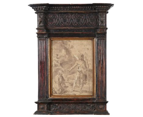 Italian School (17th century)  Noli me Tangere  Bears signature P del Vaga, mixed media, 27.5cm by 20cm   Contained in an arc
