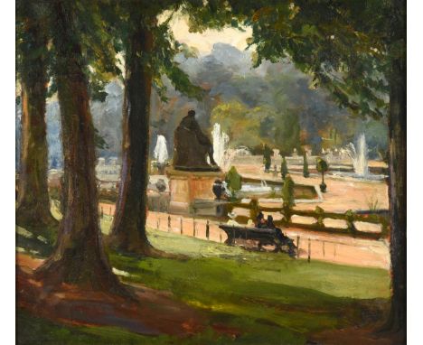Alexander Jamieson (1873-1937) Scottish Resting on a bench, Tuileries Gardens, Paris Oil on panel, 28.5cm by 32.5cm  Provenan
