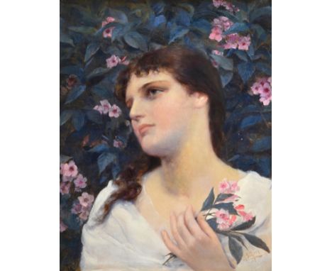 Alfred Seifert (1850-1901) Czechoslovakian Portrait of a beauty, head and shoulders amongst flowering Oleander Signed, oil on