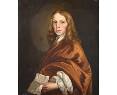 Circle of Sir Godfrey Kneller (1646-1723) Portrait of a boy of the Killigrew family, holding a letter  Oil on canvas, 75cm by