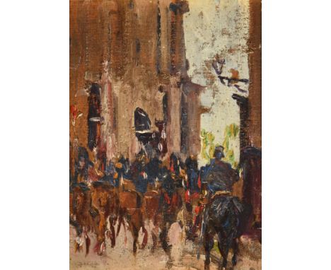 Alexander Jamieson (1873-1937) Scottish Cavalry, Paris Oil on panel, 16cm by 11.5cm  Provenance: The artist's studio. Images 