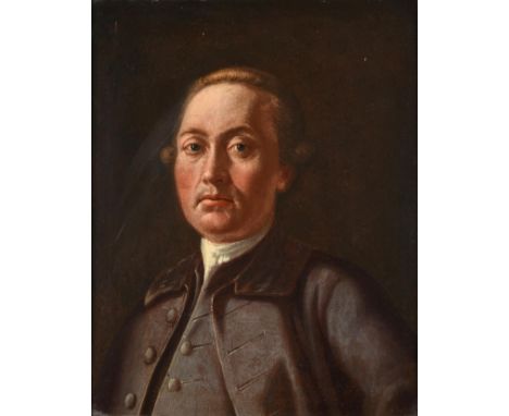Circle of George Stubbs (1724-1806)  Portrait of a gentleman, head and shoulders, wearing a white stock with a mauve waistcoa