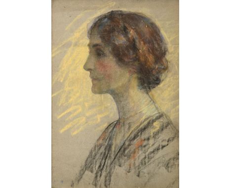 British School (early 20th century)  Portrait of an elegant lady, head and shoulders in profile  Initialled FH, pastel, 49cm 