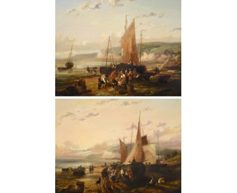 Circle of William Shayer Snr. (1787-1879) Unloading the day's catch Oil on canvas, together with a companion by the same hand