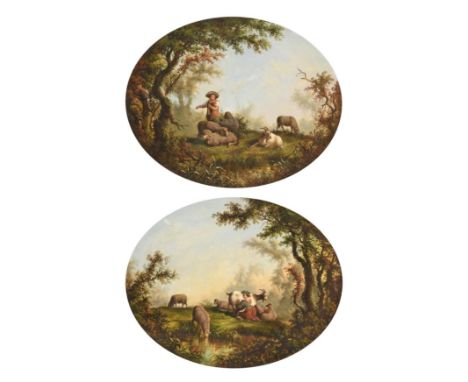Continental School (19th century) Shepherd boy in a landscape Milkmaid in a landscape Each indistinctly signed and dated 1859