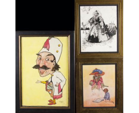 LESLIE F. EVERETT. Three framed, signed, illustrations, to include one dated 1914, watercolour on paper, portrait of an Easte