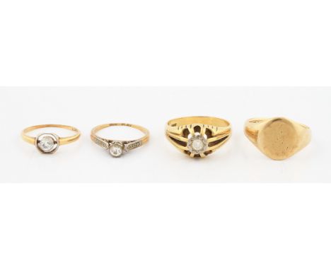 A lot to include a yellow metal diamond ring, approx. 0.15ct, stamped 18ct, ring size Q½, weight approx. 7.2g, a yellow metal