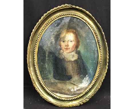 Oval framed, unsigned, watercolour on velum, portrait of a seated boy in dark jacket, 19.5cm x 14.5cm.