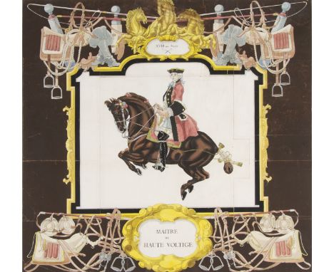 BIANCHINI- FÉRIER. Three framed, watercolours on paper with pencil annotations, c. 1960's French scarf designs; 'Maitre de Ha