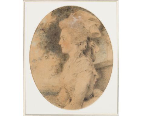 JOHN DOWNMAN A.R.A. (1750 - 1824) Framed, signed, dated 1783, stump and watercolour on paper, half length portrait of 'Mrs Wi