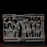 GREY SCHIST RELIEF WITH CONSORTS GANDHARA 4TH CENTURY