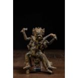 STANDING BRONZE YAMANTAKA WITH CONSORT TIBET 18TH CENTURY