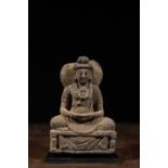 SEATED STONE BUDDHA GANDHARA 4TH CENTURY