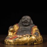 STOENWARE LUCKY BUDDHA WITH GILDING CHINA 1950'S