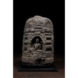 BLACK STONE STUPA BASE PALA 12TH CENTURY
