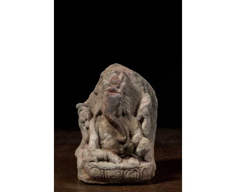 Dimensions: Height 20 cm ; Wide 13 cm ; Depth 9 cmWeight: 3067 grams Seated in Lalitasana on a lotus base holding a mala, axe