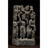 GREY SCHIST GANDHARA RELIEF DEPICTING CELEBRATORY PROCESSION