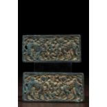 PAIR OF BRONZE BELT BUCKLES WITH GOLD CHINA 7TH TO 10TH CENTURY