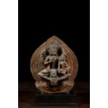 VISHNU AND LAKSHMI ON GARUDA STONE 18TH TO 19TH CENTURY