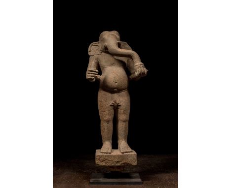 Dimensions: Height 60 cm Wide 25 cm Depth 18 cm without baseWeight: 18,6 Kilograms with base This expressive sandstone sculpt