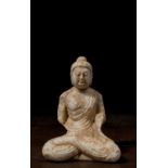 A MARBLE FIGURE OF A SEATED BUDDHA NORTHERN QI (550-577 CE)