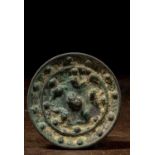 CHINESE BRONZE MIRROR WITH KNOB , HAN DYNASTY