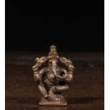 SEATED GANESHA BRONZE INDIA 15TH CENTURY WITH SILVER