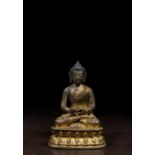 SEATED BRONZE RESTGILT BUDDHA CHINA 18TH CENTURY