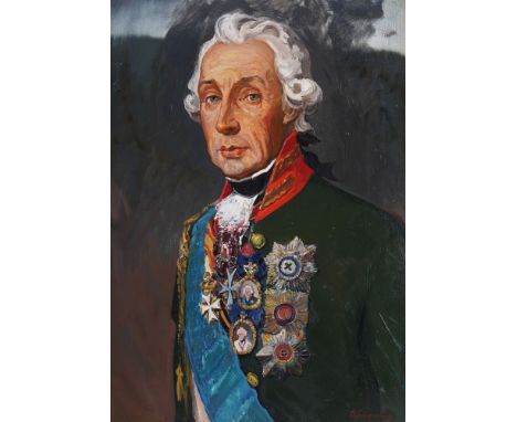 VENIAMIN MIKHAILOVICH SIBIRSKIY (1936-2019)Portrait of A.V. Suvorov signed in Cyrillic ‘?????????’ (lower right)signed again 