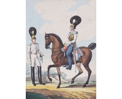 LEV ALEXANDROVICH BELOUSOV (1806-1854)Officers of the Cavalry Regiment lithograph, painted with watercolors34 ? 25,5 ?mexecut