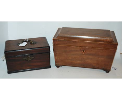 A mahogany tea caddy, with lion mask handles and a mahogany box with (2) Condition Report: Available upon request