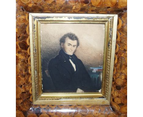 BRITISH SCHOOL Portrait of a gentleman at a desk, watercolour, 14 x12cm Condition Report: Available upon request