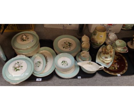 Carlton Ware Rouge Royale New Mikado plate, two Old Royal Bone China cups and saucers, various Royal Winton, Johnson Bros flo