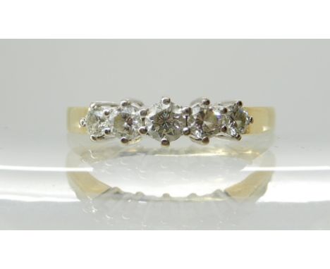 A 'Goldsmiths' 18ct gold five stone diamond ring of estimated approx combined 0.50cts, finger size P, weight 4gms Condition R